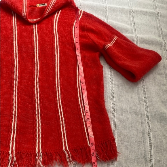 El Mar Vintage Red Cowl Neck Sweater with Vertical White Stripes - Picture 6 of 11